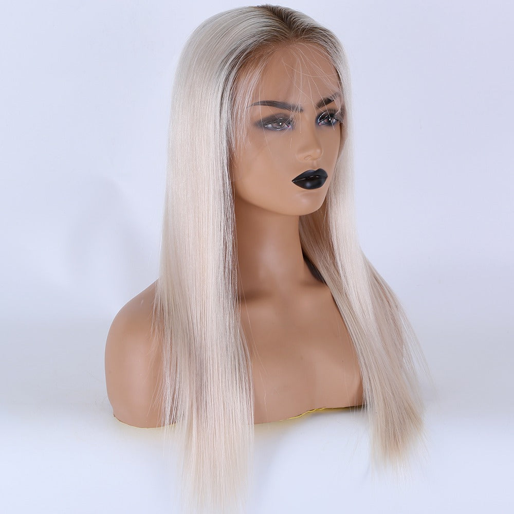 Stock HD Lace Front European Remy Slavic Ashy Blonde Ombre Straight Human Hair Wigs