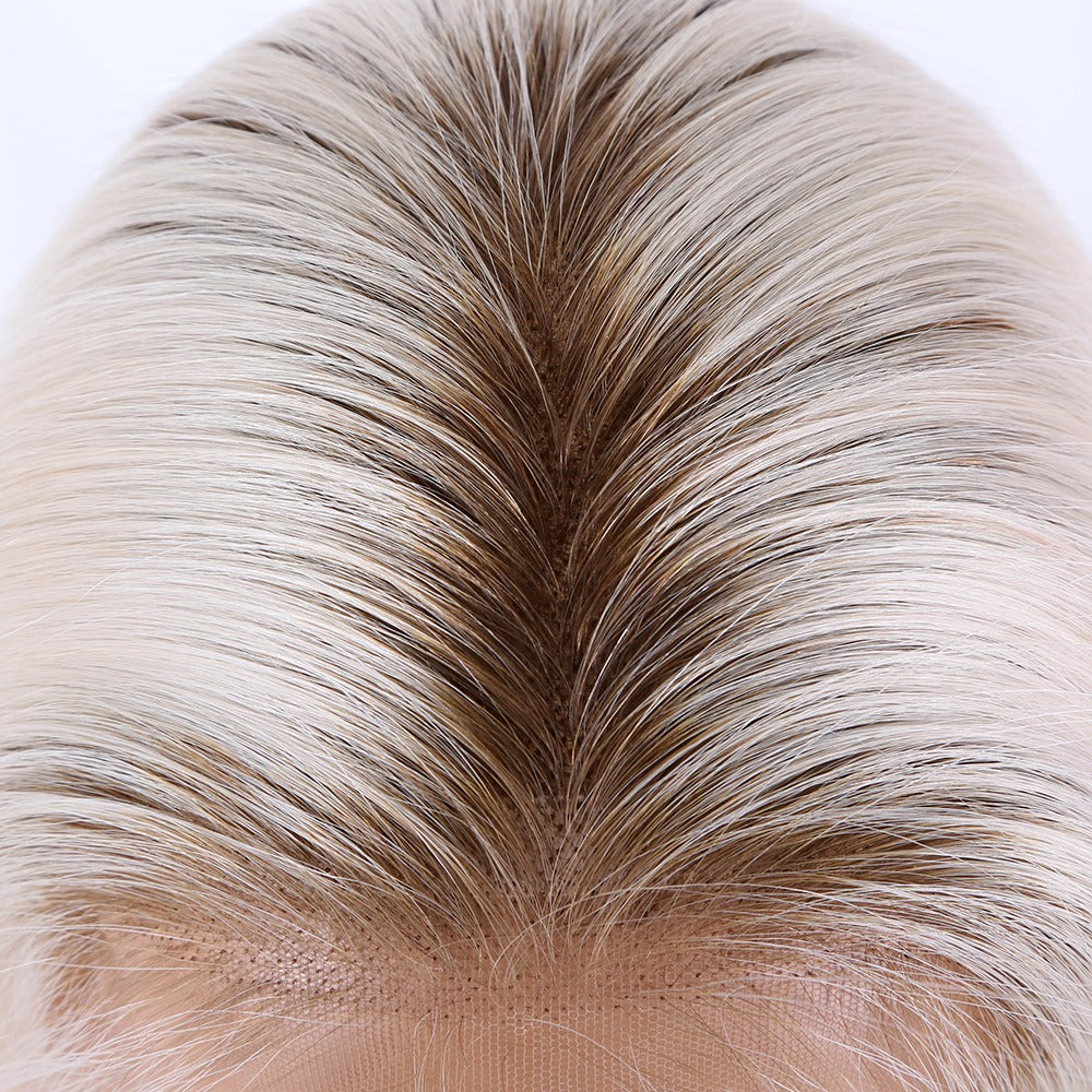 Stock HD Lace Front European Remy Slavic Ashy Blonde Ombre Straight Human Hair Wigs