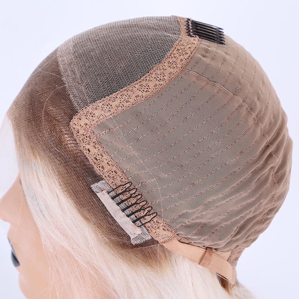 Stock HD Lace Front European Remy Slavic Ashy Blonde Ombre Straight Human Hair Wigs
