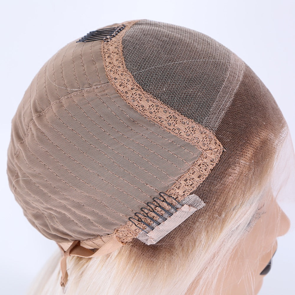 Stock HD Lace Front European Remy Slavic Ashy Blonde Ombre Straight Human Hair Wigs