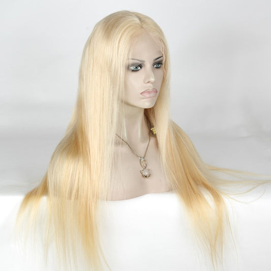 Stock Full Lace Brazilian Lightest Blonde Straight Human Hair Wigs