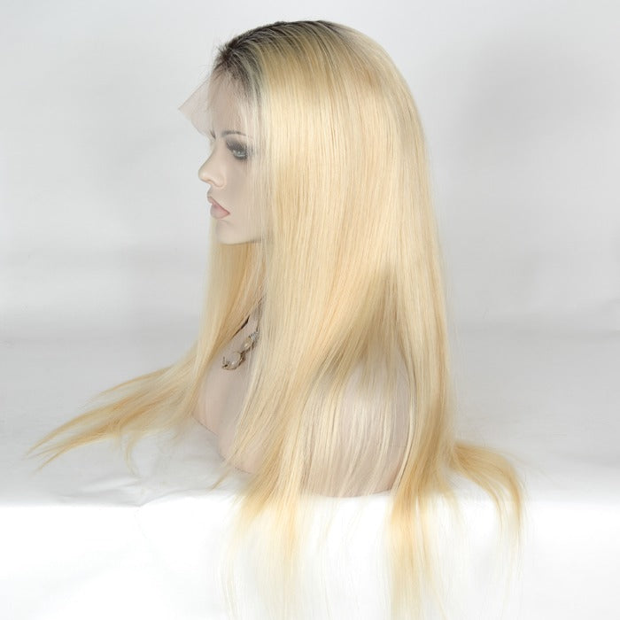 Lager blonder foran Indian Remy T-Natural/613 Ombre rett menneskehår parykk 20-22" 150 % tetthet