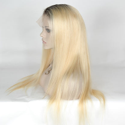 Stock Lace Front Indian Remy T-Natural/613 Ombré Gerade Echthaarperücke 20-22" 150% Dichte