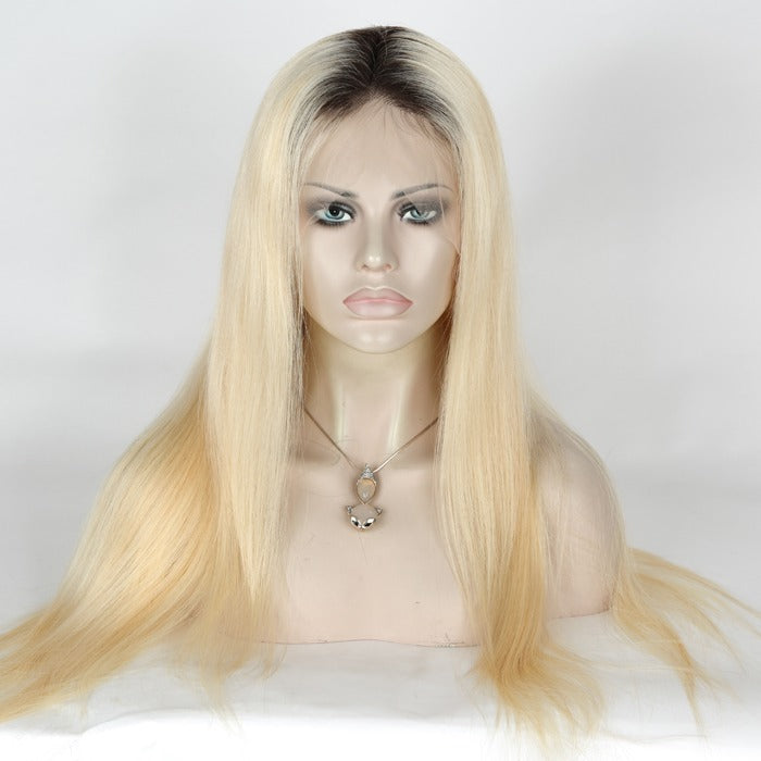 Stock Lace Front Indian Remy T-Natural/613 Ombré Gerade Echthaarperücke 20-22" 150% Dichte