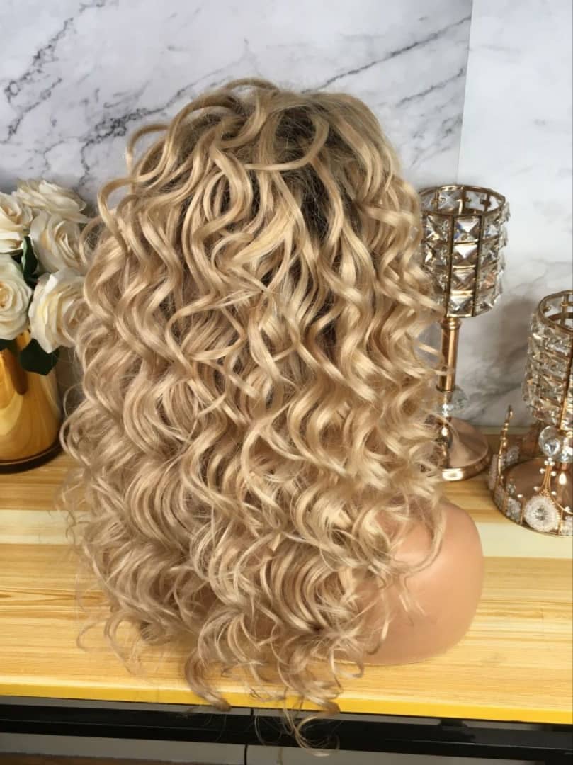 Custom Full Lace Glueless Brazilian Brown Ombre Curly Human Hair Wig