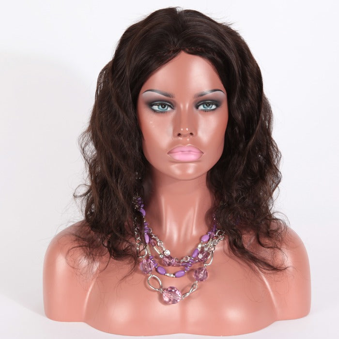 Lager limfri brasiliansk naturlig farge Naturlig bølge menneskehår parykk 14" -18" Silketopp 4,5" x 4,5" 130 % tetthet