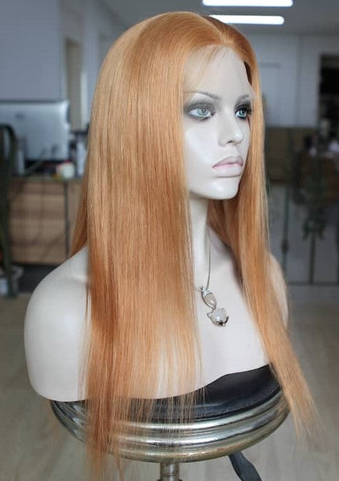 Stock Full Lace Glueless European Copper Straight Human Hair Wig 18" Silk Top 4.5" x 4.5" 100% Density