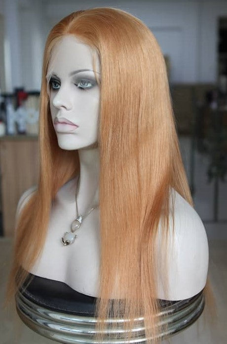 Stock Full Lace Glueless European Copper Straight Human Hair Wig 18" Silk Top 4.5" x 4.5" 100% Density