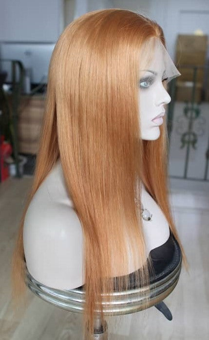 Stock Full Lace Glueless European Copper Straight Human Hair Wig 18" Silk Top 4.5" x 4.5" 100% Density