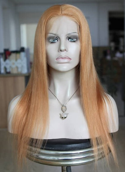 Stock Full Lace Glueless European Copper Straight Human Hair Wig 18" Silk Top 4.5" x 4.5" 100% Density