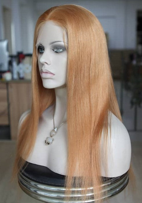 Stock Full Lace Glueless European Copper Straight Human Hair Wig 18" Silk Top 4.5" x 4.5" 100% Density