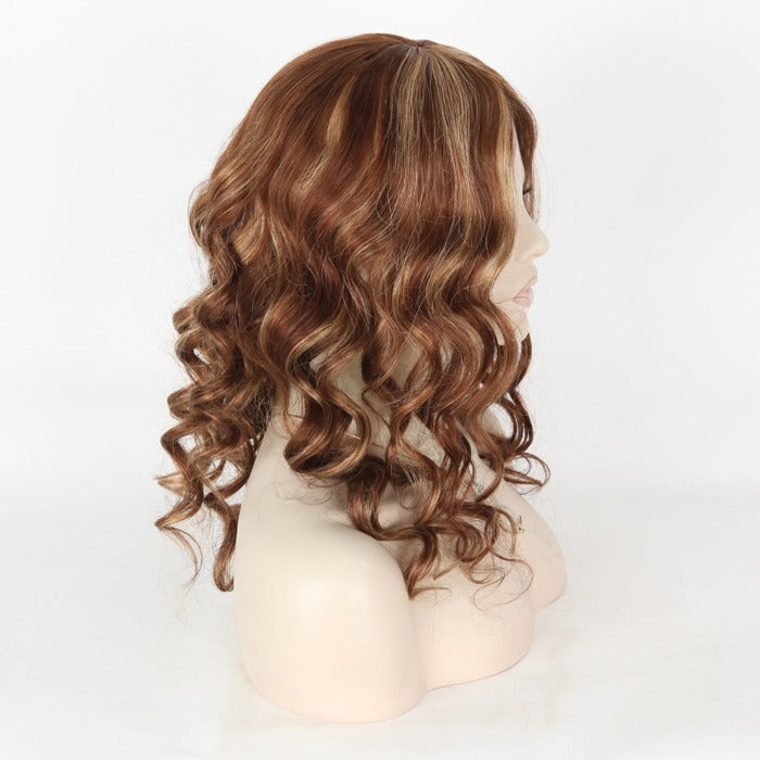 Stock Glueless European Rooted Brown with HL Loose Big Curl Human Hair Silk Top Wig