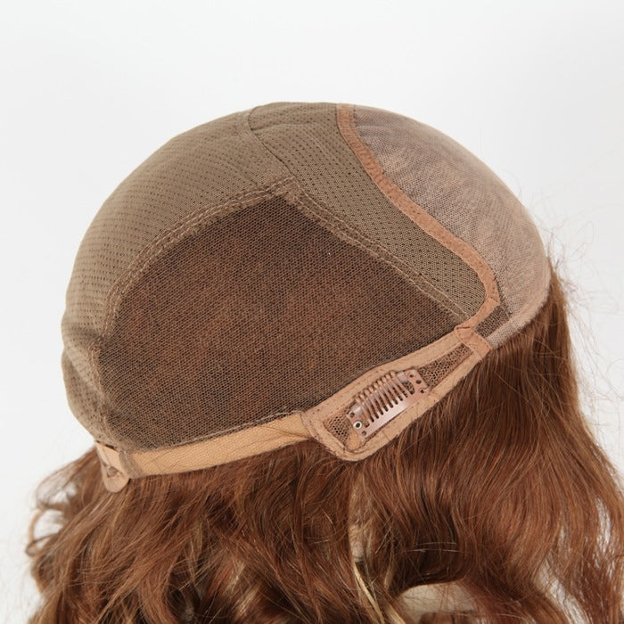 Stock Glueless European Rooted Brown with HL Loose Big Curl Human Hair Silk Top Wig