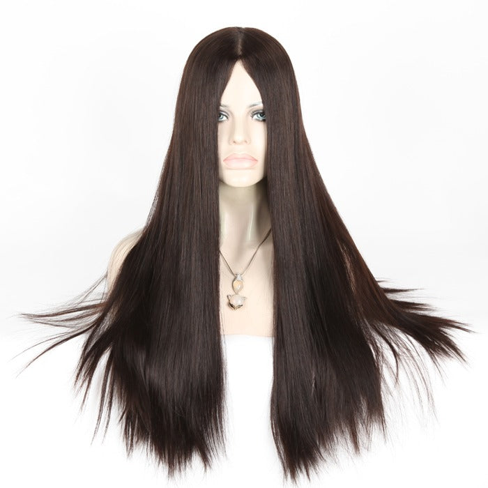 Stock Silk Top European Dark Brown Straight Human Hair Jewish Wig