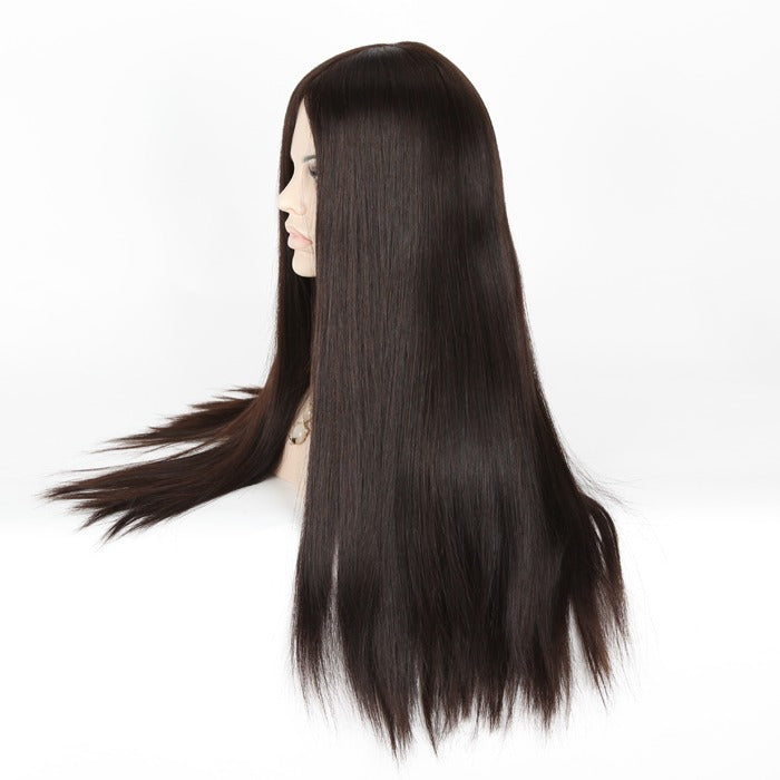 Stock Silk Top European Dark Brown Straight Human Hair Jewish Wig