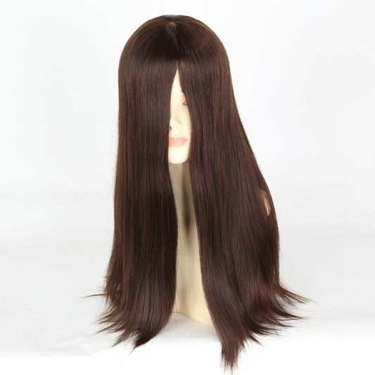 Stock Silk Top European Light Dark Brown Straight Human Hair Jewish Wig