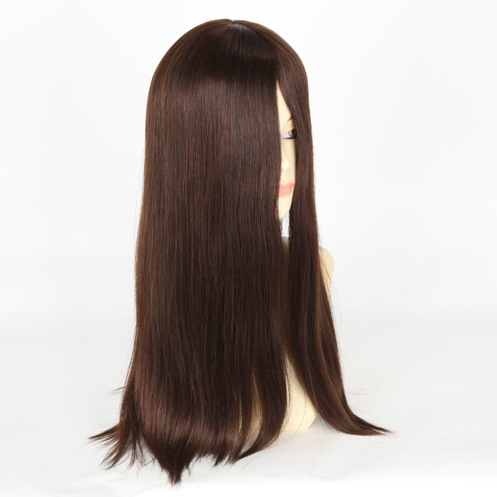 Stock Silk Top European Light Dark Brown Straight Human Hair Jewish Wig