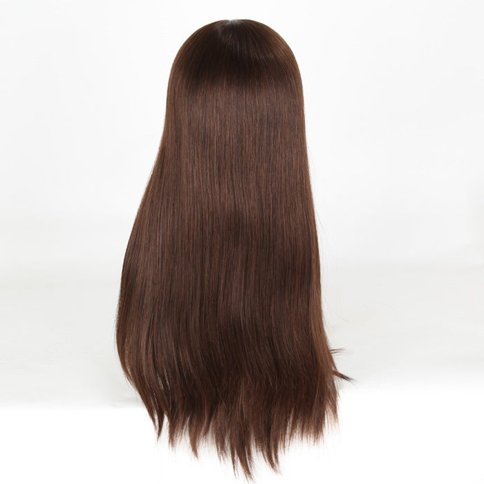 Stock Silk Top European Light Dark Brown Straight Human Hair Jewish Wig