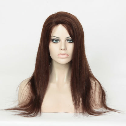 Custom Glueless Brazilian Brown with Auburn HL Straight Human Hair Wig