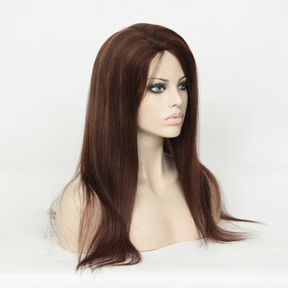 Custom Glueless Brazilian Brown with Auburn HL Straight Human Hair Wig