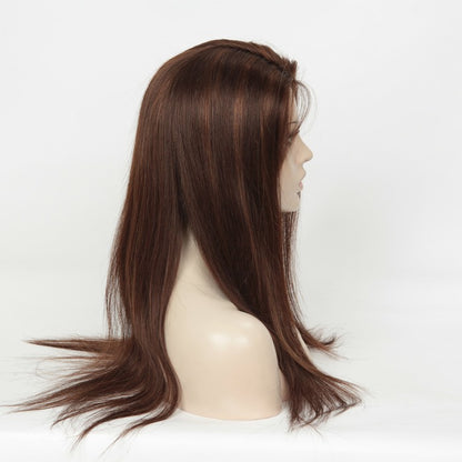 Custom Glueless Brazilian Brown with Auburn HL Straight Human Hair Wig