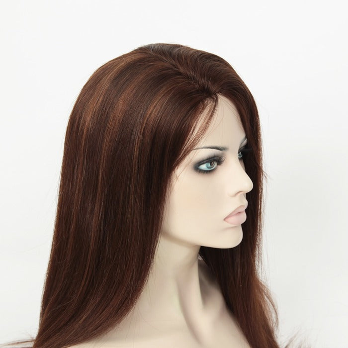 Custom Glueless Brazilian Brown with Auburn HL Straight Human Hair Wig