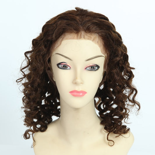 Stock Full Lace Brazilian #4/2 Highlights Spiral Curl Echthaarperücke 16" mit PU 130% Dichte