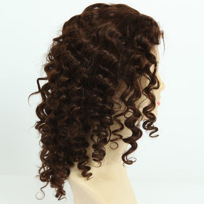 Stock Full Lace with PU Brazilian Brown with HL Spiral Curl Human Hair Wig