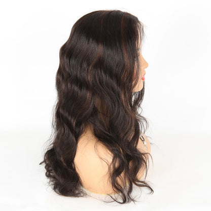 Stock Indian Remy Off Black with Brown HL Body Wave Human Hair Wigs