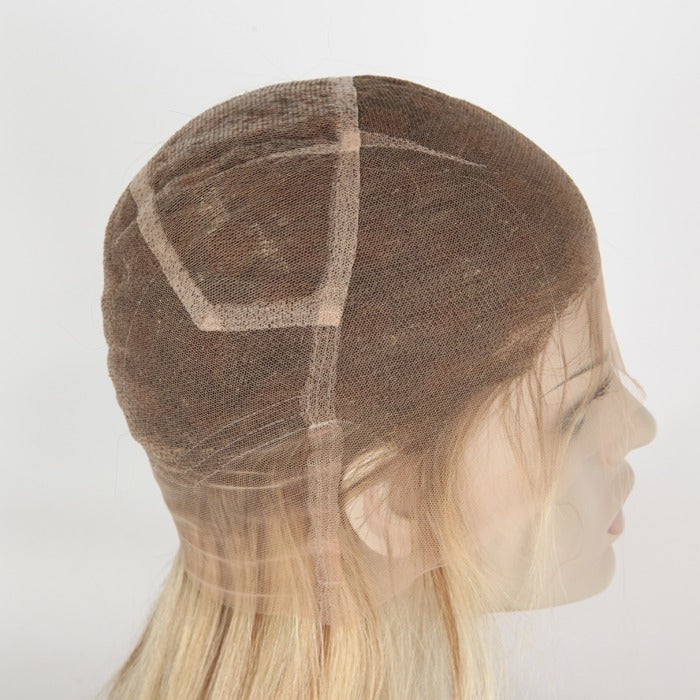 Lager full blonder Indian Remy #1B/27 Lys Yaki menneskehår parykk 16" 130%