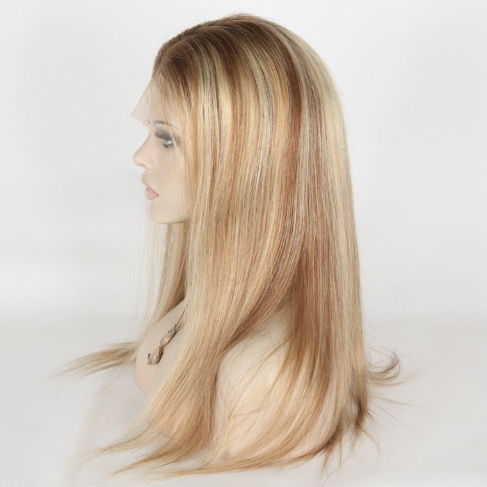 Lager full blonder Indian Remy #1B/27 Lys Yaki menneskehår parykk 16" 130%