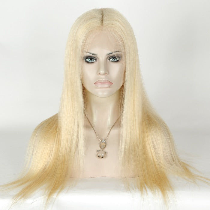 Stock Lace Front Indian Remy Blonde Straight Human Hair Wigs