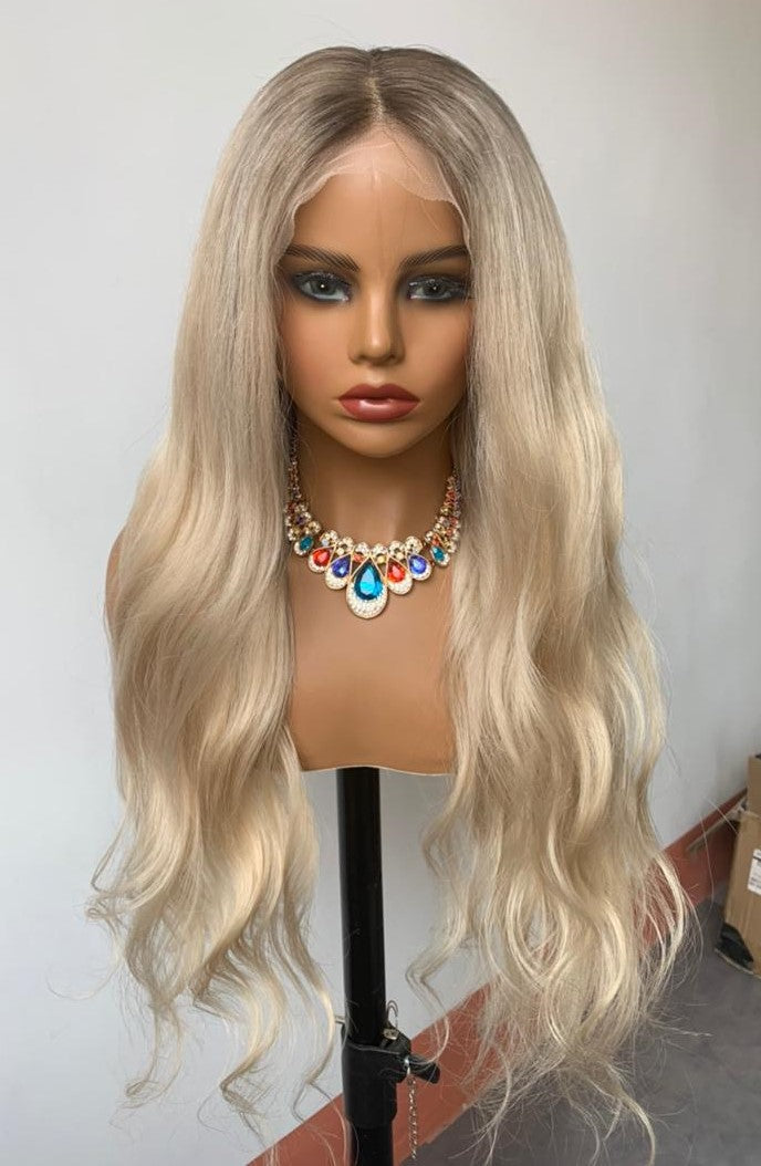 Custom Full Lace Glueless European Blonde Ombre Wavy Human Hair Wig