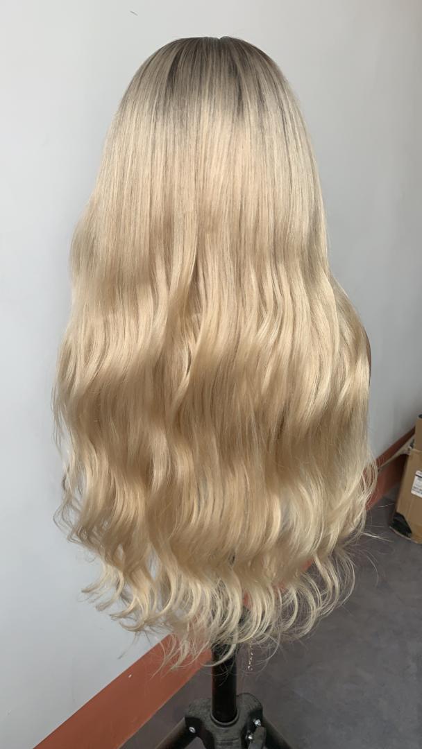 Custom Full Lace Glueless European Blonde Ombre Wavy Human Hair Wig