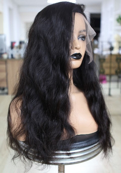 Custom Full Lace Glueless European Black Body Wave Double Drawn Human Hair Silk Top Wig