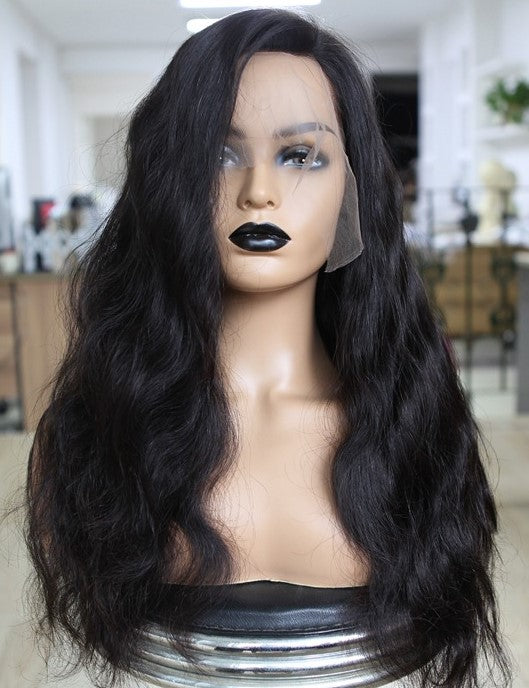 Custom Full Lace Glueless European Black Body Wave Double Drawn Human Hair Silk Top Wig