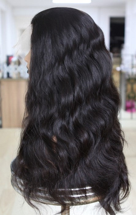 Custom Full Lace Glueless European Black Body Wave Double Drawn Human Hair Silk Top Wig