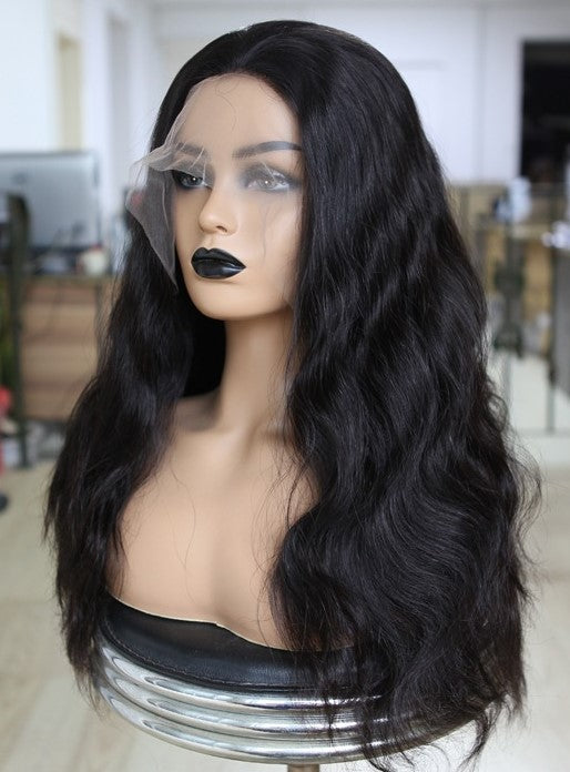 Custom Full Lace Glueless European Black Body Wave Double Drawn Human Hair Silk Top Wig