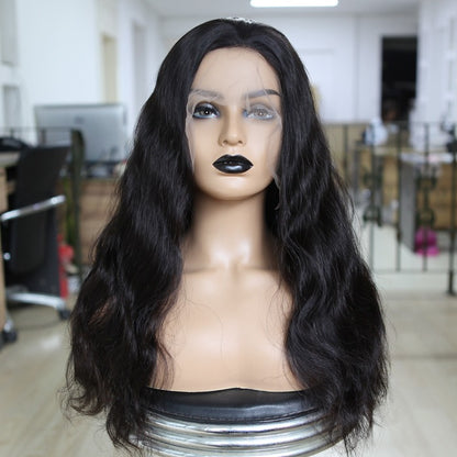 Custom Full Lace Glueless European Black Body Wave Double Drawn Human Hair Silk Top Wig