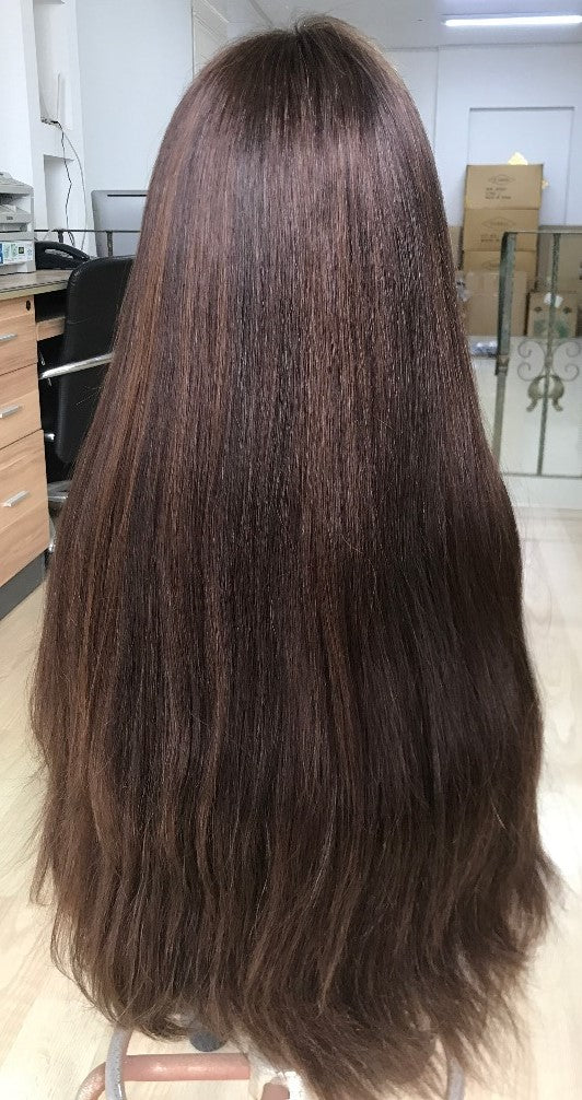 Custom Glueless Lace European Brown Mixed Color with HL Straight Human Hair Wig