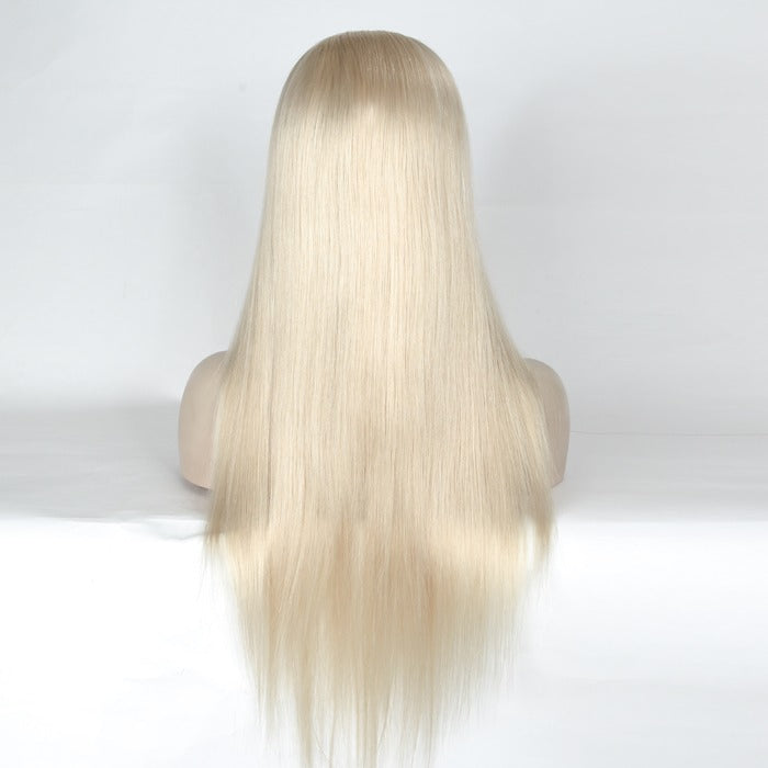 Lager full blonder European Remy Letteste blonde Naturlig rett menneskehår parykk 16-24" 130% Silke Topp 4" x 4"