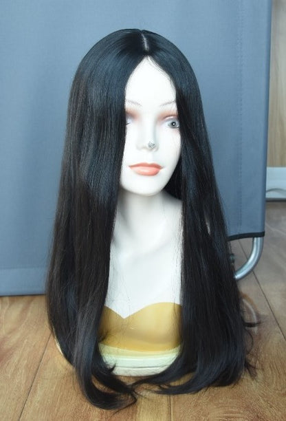 Stock European Natural Color #2 Straight Slight Layer Silk Top Jewish Wig