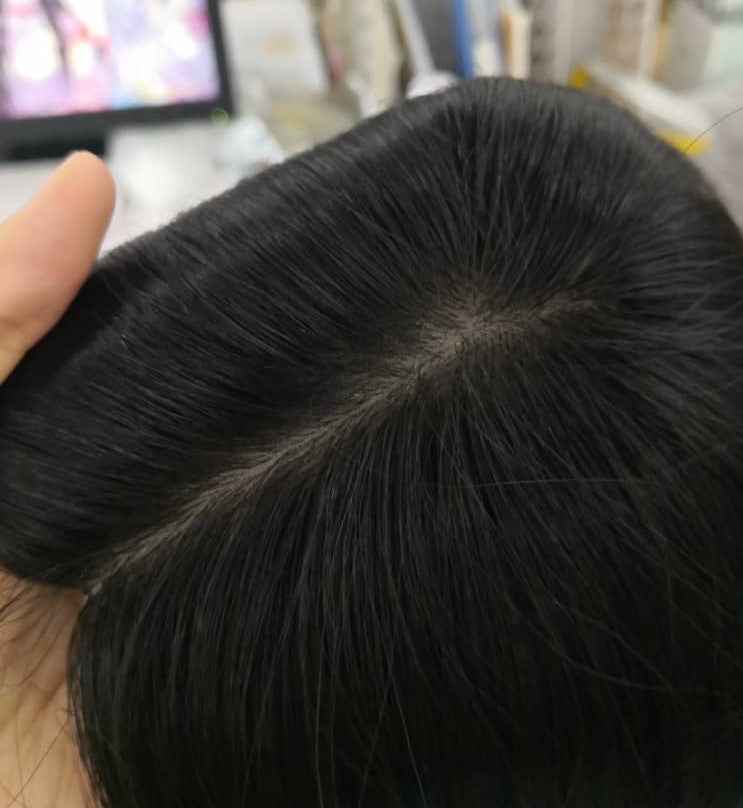 Stock European Natural Color #2 Straight Slight Layer Silk Top Jewish Wig