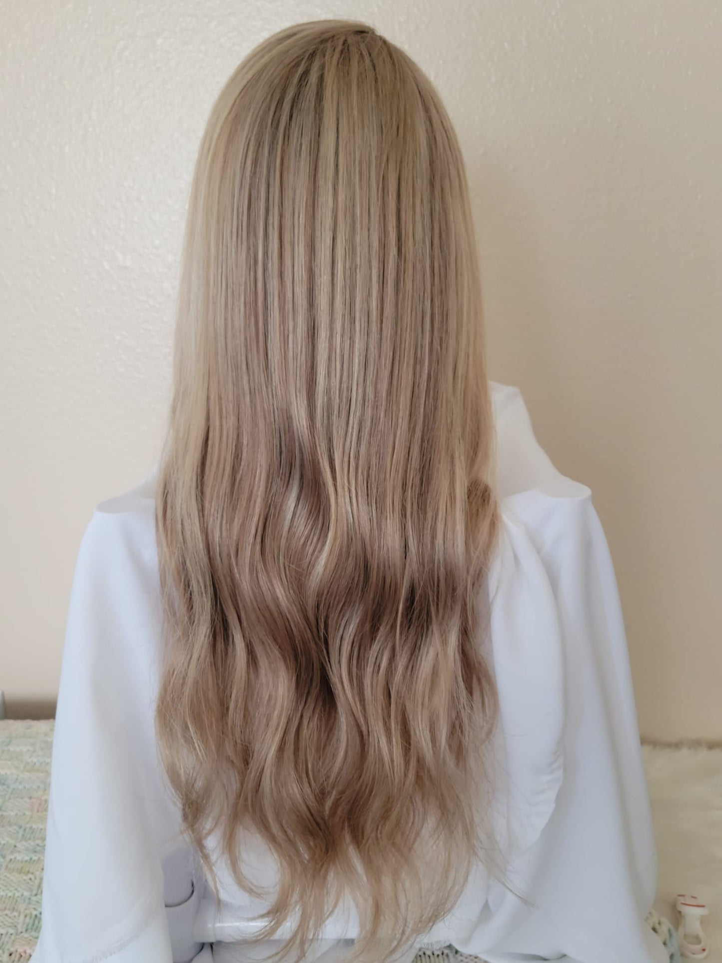 Custom Full Lace European Blonde Ombre Straight Human Hair Silk Top Wig