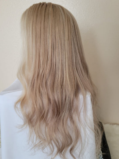 Custom Full Lace European Blonde Ombre Straight Human Hair Silk Top Wig