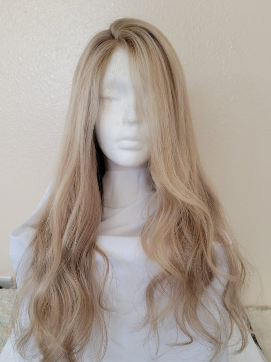 Custom Full Lace European Blonde Ombre Straight Human Hair Silk Top Wig