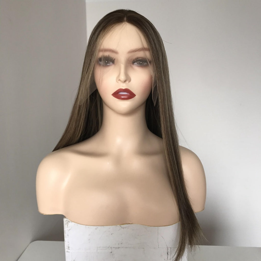 Stock Lace Top European Natural Color with HL Straight Layer Human Hair Jewish Wig