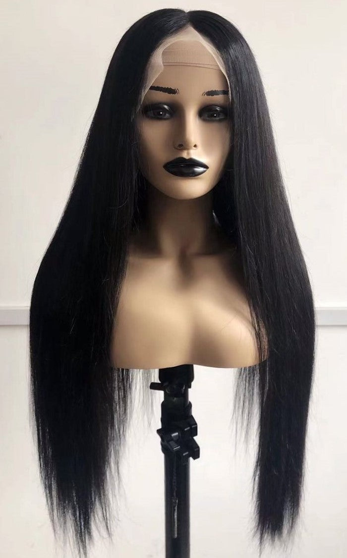 Stock Full HD Lace Brasilian Natural #1B Straight Double Drawn Raw Human Hair Wig 24" 230% Density