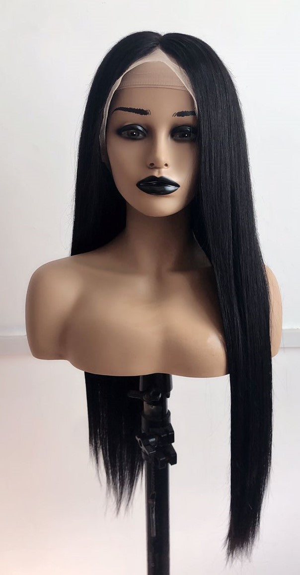 Stock Full HD Lace Brasilian Natural #1B Straight Double Drawn Raw Human Hair Wig 24" 230% Density