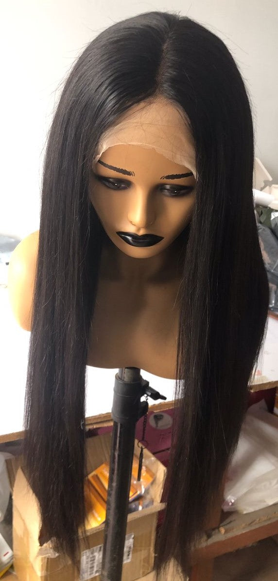 Stock Full HD Lace Brazilian Natural Off Black Straight Double Drawn Human Hair Wig